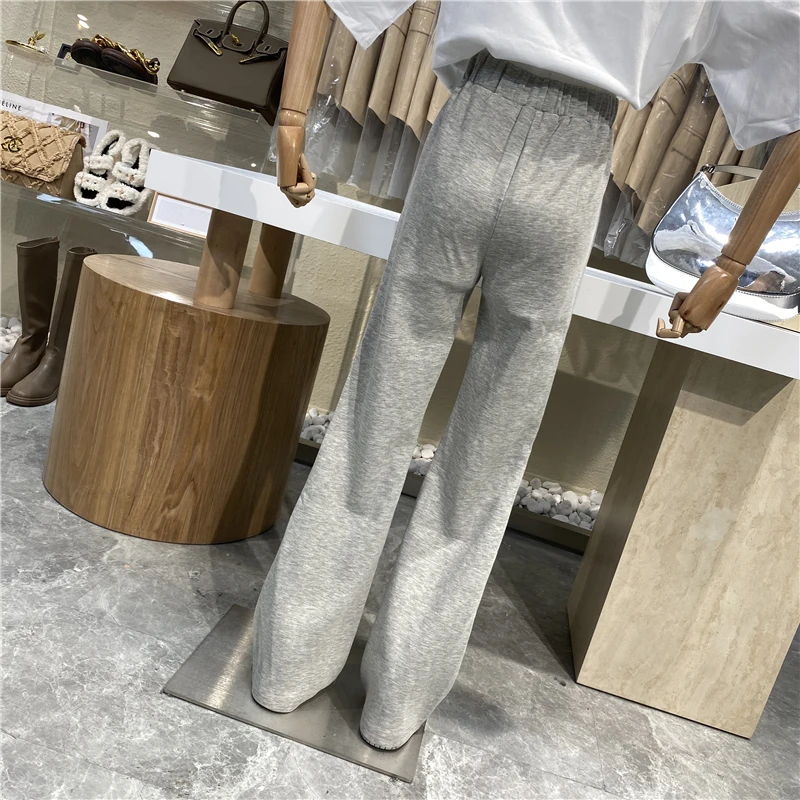 

Brand Original Design Simple Casual Elastic Waist Vertical Lines Joker Straight Pants 2021 New Loose Drape Feel Floor Long Pants