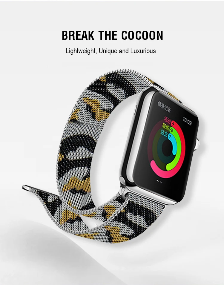 Желтый камуфляж Миланская петля ремешок спортивный для Iwatch серии 4 40 мм 44 мм браслет металлический ремешок для Apple Watch серии 2 42 мм 38