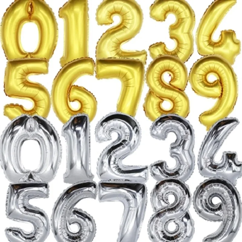

Шары из алюминиевой фольги в виде цифр, золотистые и Серебристые воздушные шары 32 дюйма для украшения дня рождения, праздничные принадлежно...