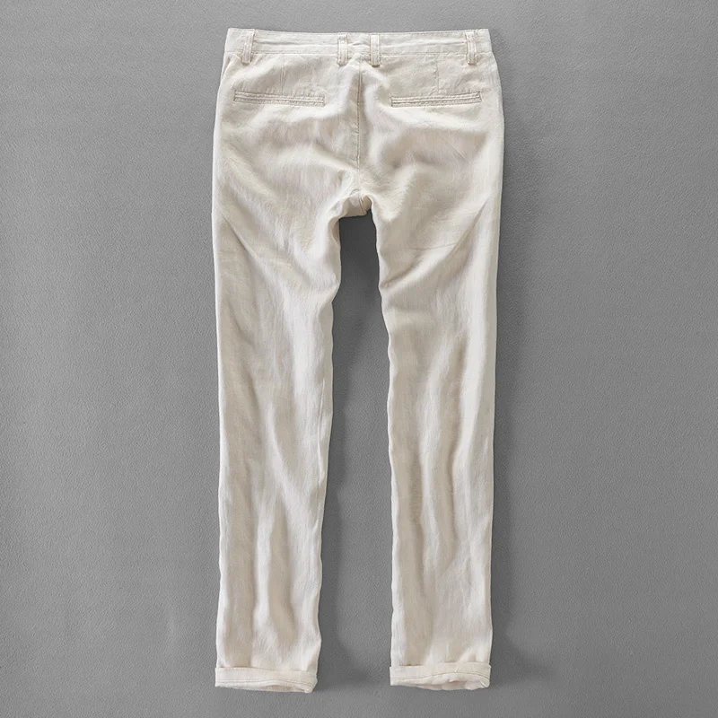 

Брюки мужские повседневные из чистого льна, брендовые длинные деловые модные штаны, однотонные льняные брюки, 100%
