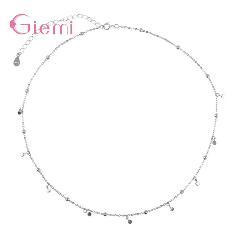 

Simple Style Genuine 925 Sterling Silver Link Chain Necklace For Women Family Gifts Fine Jewelry Necklace With Small Round Band