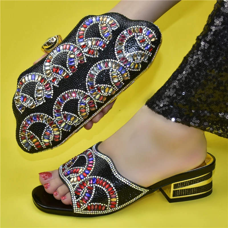 

Doershow New Arrival African Wedding Shoes and Bag Set black Color Italian Shoes with Matching Bags Nigerian Women party!HJK1-11