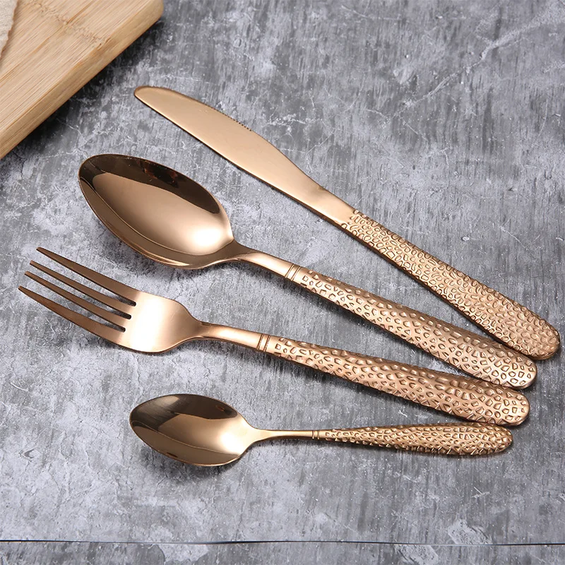 Розовые золотые столовые приборы набор из нержавеющей стали винтажные ложки нож