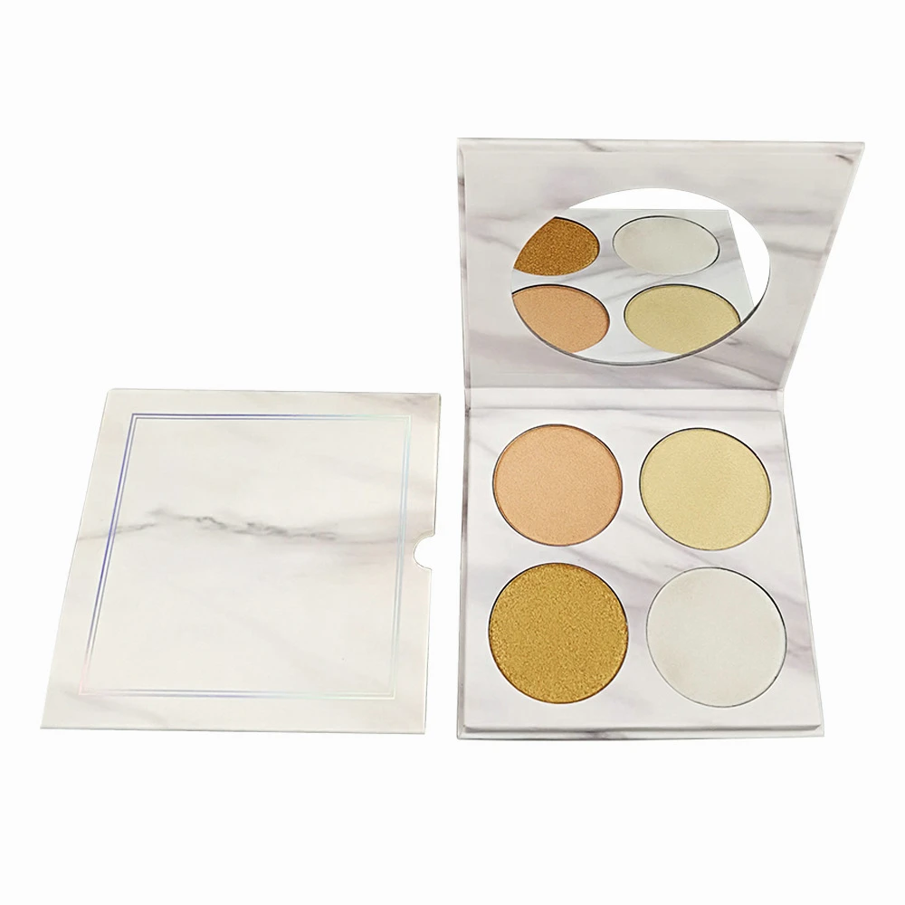 

4 Colors Marble Face Highlighter Makeup Eyeshadow Palette Private Label Low MOQ Wholesale Custom Hilighter