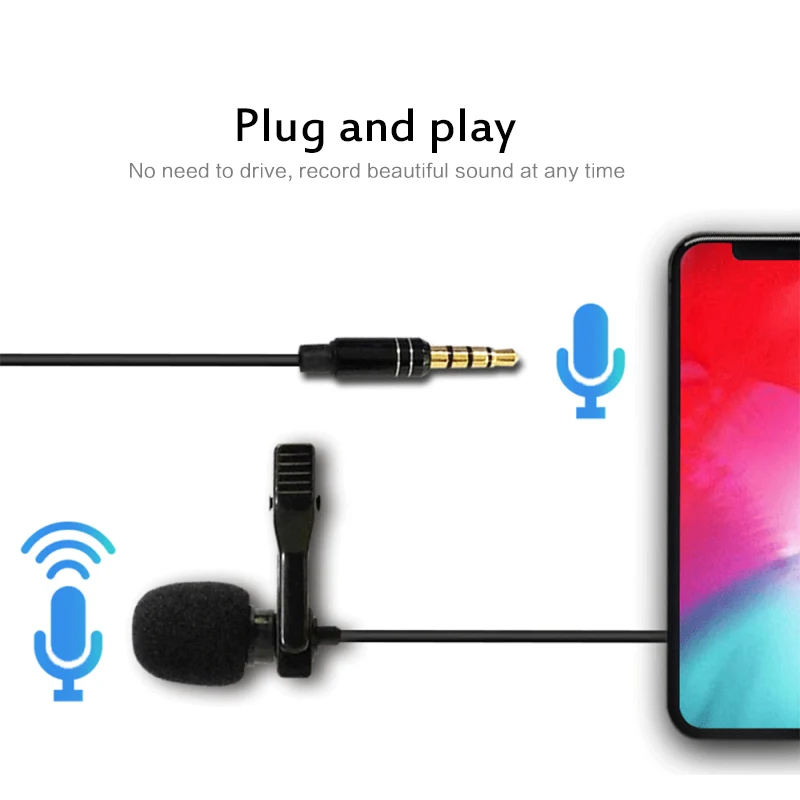 Microphone MB-Q01 6m Clip-on Lavalier Mini Audio 3.5mm Collar Condenser Lapel Mic for recording Canon / iPhone DSLR Cameras | Электроника