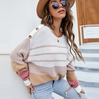 new loose knitted sweater women jumpers long sleeve women pullovers sweaters casual autumn winter color block striped sweater