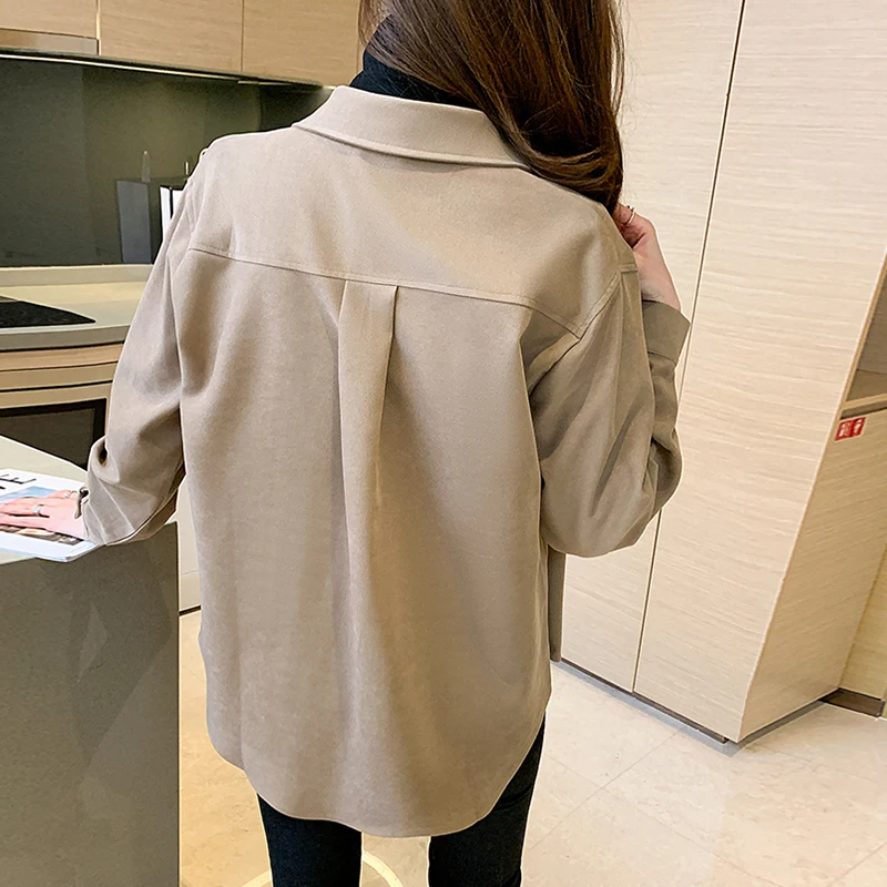 

Casual padded shirt women spring 2021 new loose long-sleeved padded outer shirt women's solid color top