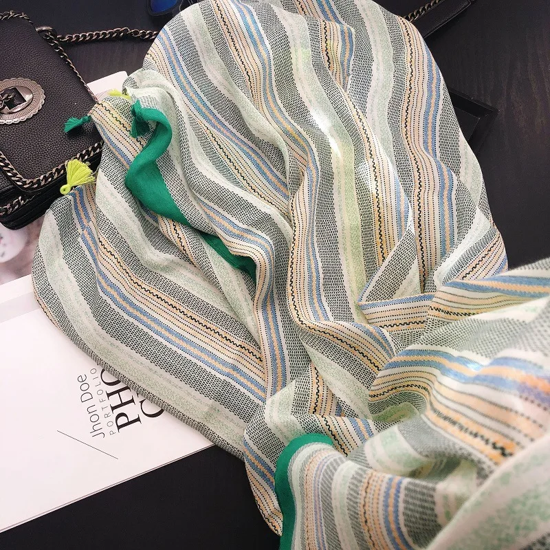 2020 испанская мода простая лента Омбре цепь кисточка шаль из вискозы шарф женский