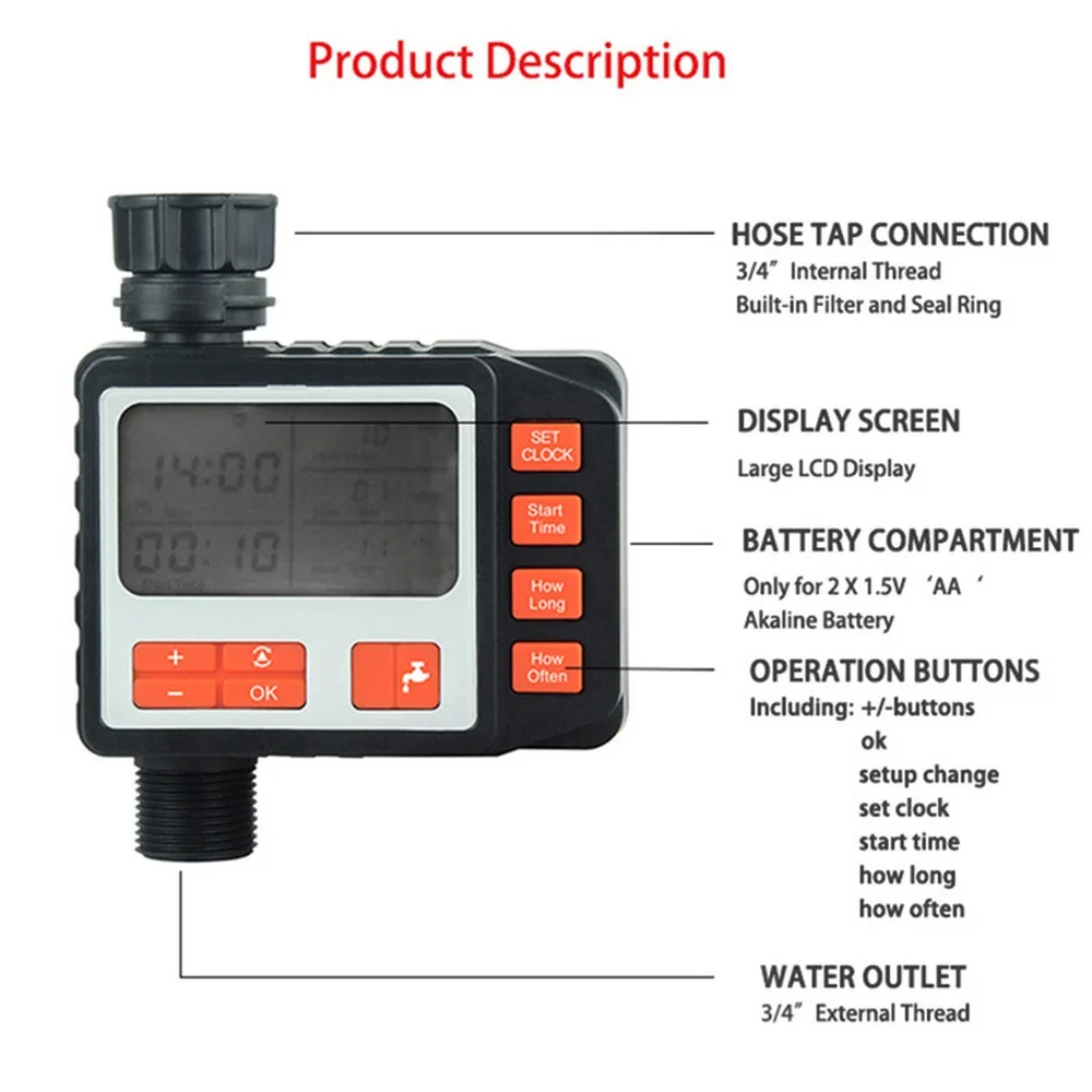 

500L Watering System Irrigation Timer Electronic Large Screen Watering Timer Digital Display Plastic ABS Waterproof Controller