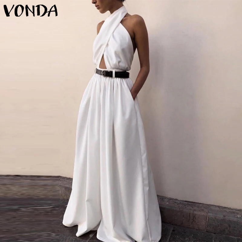 

Lady Stylish Jumpsuits VONDA Women Summer Sleeveless Office Overalls Femme Party Casual Pantalon Spring Long Pantalones Rompers