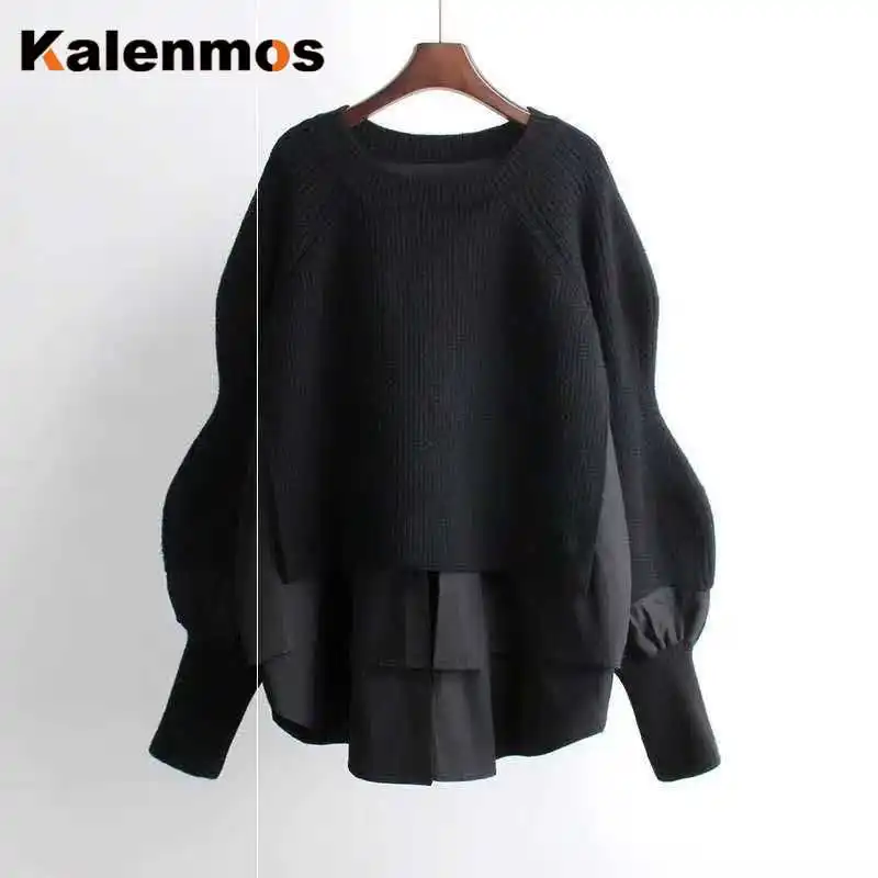 

Женский свитер, весна, осень, зима, толстый, длинный рукав, бисер, пэчворк, топы, корейский стиль, Япония, свободные свитера, уличная одежда, пу...