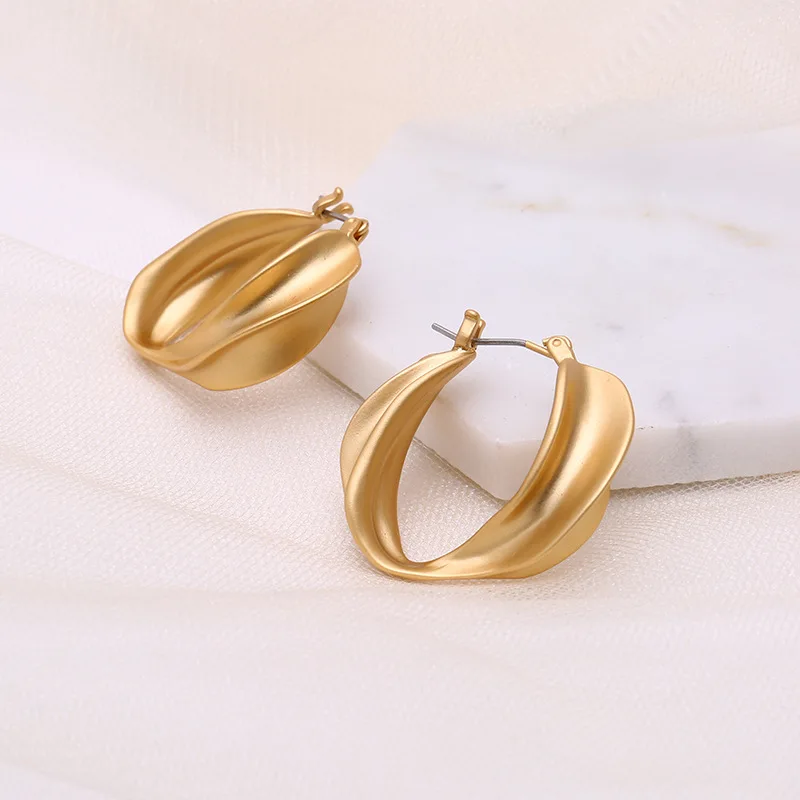 Модные золотые матовые 925 Серебряные иглы женские серьги текстуры нерегулярные