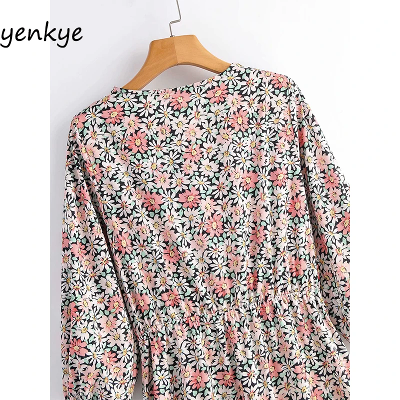 

Holiday Summer Dress 2020 Women Floral Print Dress Lady V Neck Three-Quarter Sleeve A-line Casual Long Dress SYJZ435
