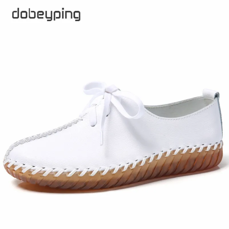 Genuine Leather Shoes Woman Autumn Summer Ladies Shoes Lace Up Ballet Flats Cut-Outs Sneakers Women Moccasins Oxford Shoes Femal