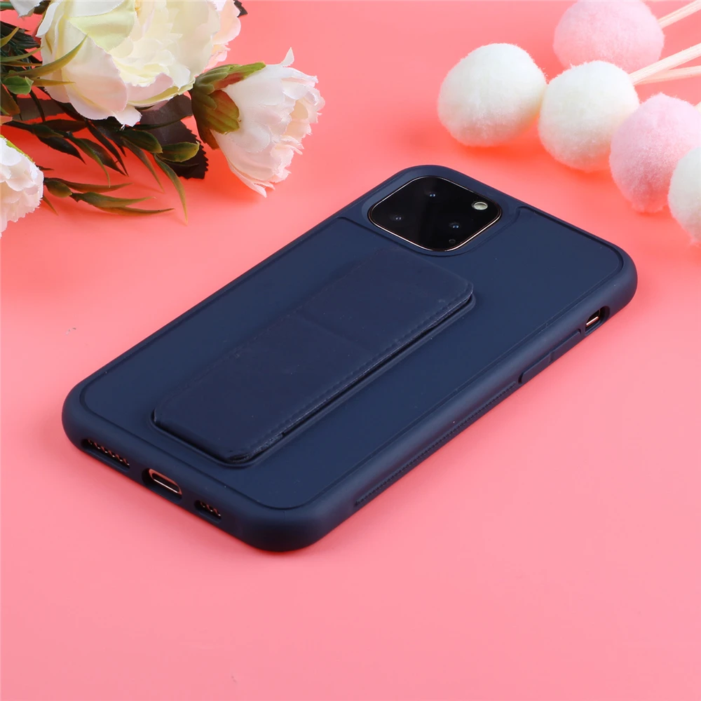 Для iPhone 11 Pro 11 Pro Max 6 6s 7 8 Plus X Xr Xs Max чехол с логотипом Мягкий ТПУ чехол для телефона с подставкой и ремешком на руку - Цвет: Темно-синий
