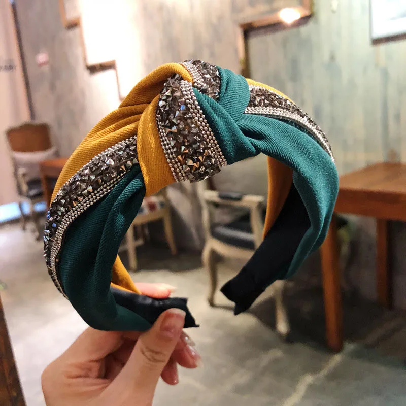 Женский широкий обруч для волос винтажный с блестками и узлом| |