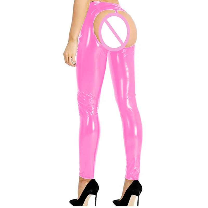 Wet Look PVC Leather Pants Open Butt Skinny Stretchy Legging Trousers Sexy Crotch Buttock Leggings Hot fetish | Тематическая одежда