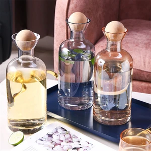 Nordic Glass Carafe Water Pitcher with Wood Lid Kettle Drinking Cup Tea Pot Juice Jug Household  Glass Drinking Bottle