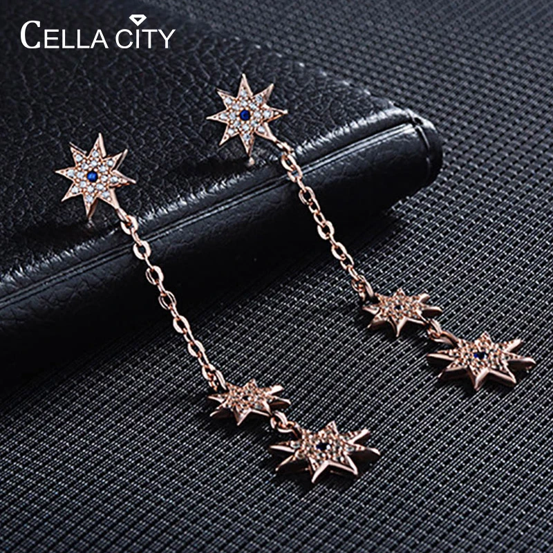 Фото 925 пробы серебряные женские серьги капли в форме звезды циркониевые драгоценные
