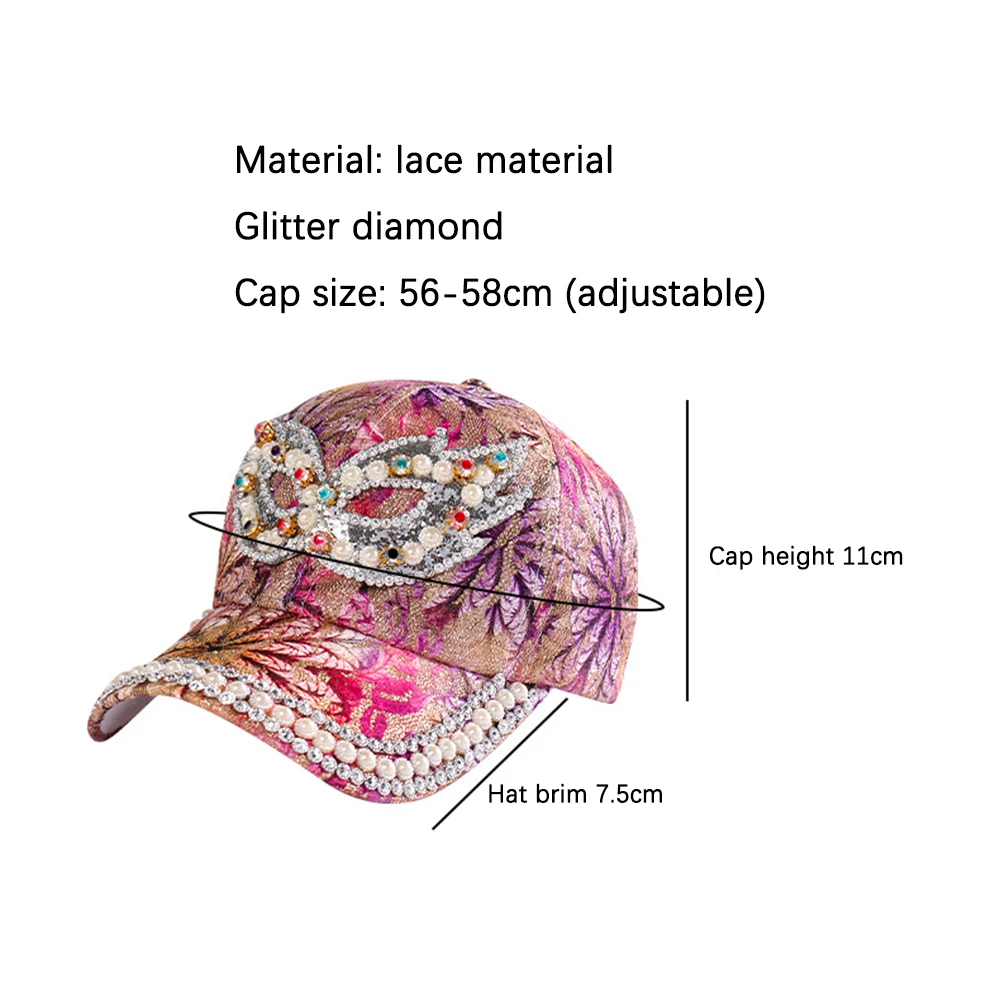 Outdoor Baseball Cap Diamond Painting Embroidery Flower Lace Cotton Snapback Hats Woman Rhinestone Female Cap Summer Sun Hat