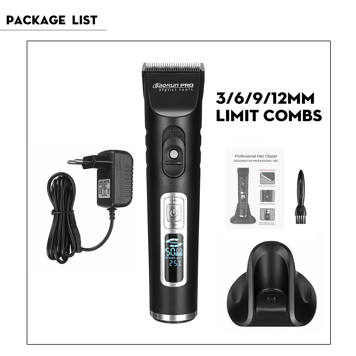 

Baorun Professional Hair Timmer LCD Display Waterproof Low Noise Electric Hair Clipper Beard for men Barber Hair Cutting Machine