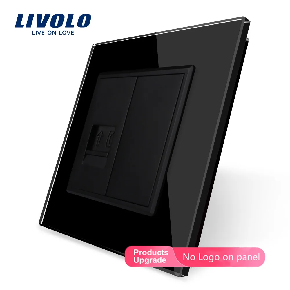 Black-No logo Livolo 4 цвета с украшением в виде кристаллов Стекло Панель, одноблочный телефонная розетка/розетка VL-C791T-11/12/13/15 без переходник, без логотипа - Тип: Black-No logo