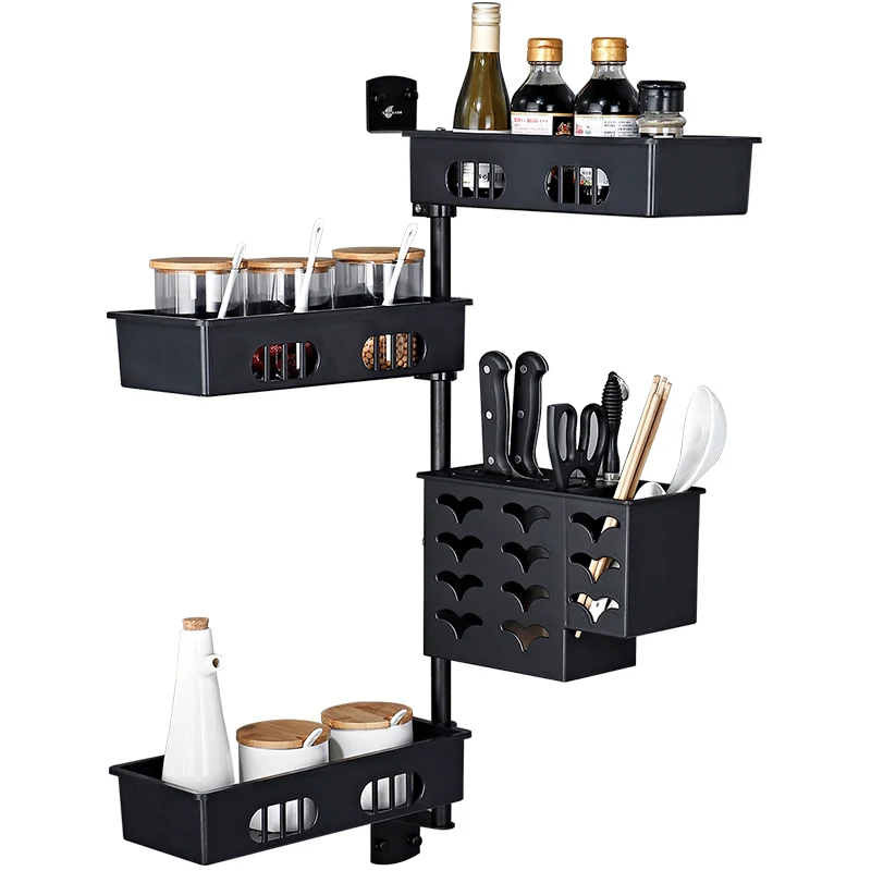 

Punch-free kitchen corner frame rotatable kitchen racks seasoning storage box knife rack shelf wall hanging
