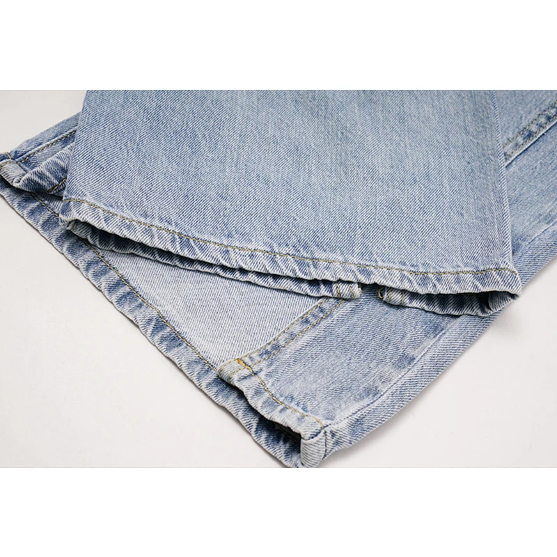 

[EAM] Bule Slit Long High Waist Denim Straight Jeans New Loose Women Full Length Trousers Fashion Spring Autumn 2021 1DD7898