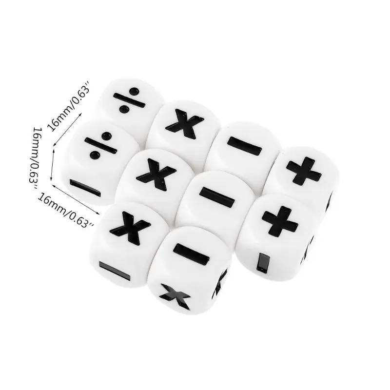 

10pcs 16mm D6 Dice Mathematical Operators Arithmetic Dice Club Pub Board Game