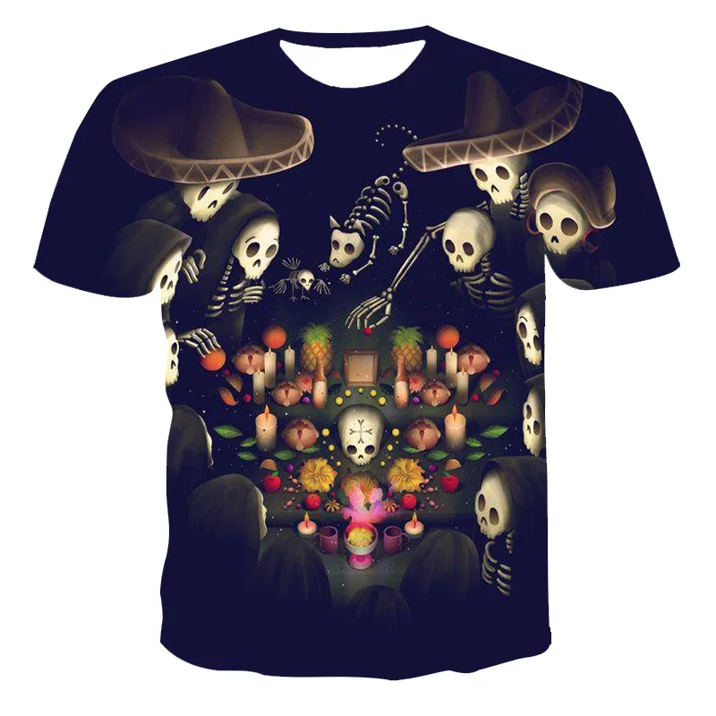 

New Loose Round Neck Short-Sleeved T-Shirt 3D Color Printing Fashion Skull Personality Male/Female Suitable For XXS-6XL