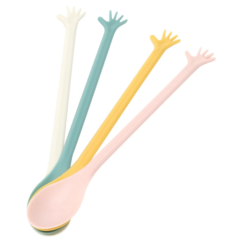

4Pcs Long Handle Ice Cream Dessert Spoon Plastic Small Hands Shape Teaspoon Tea Coffee Drinks Mixing Spoon Kitchen Accessories