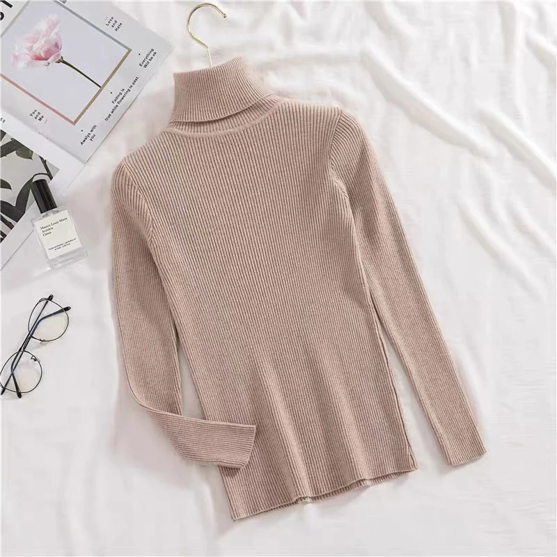 

2020 Autumn Winter Women Sweaters Slim Fit Knitted Female Turtleneck Casual Solid Color Elasticity Basic Sweater Women