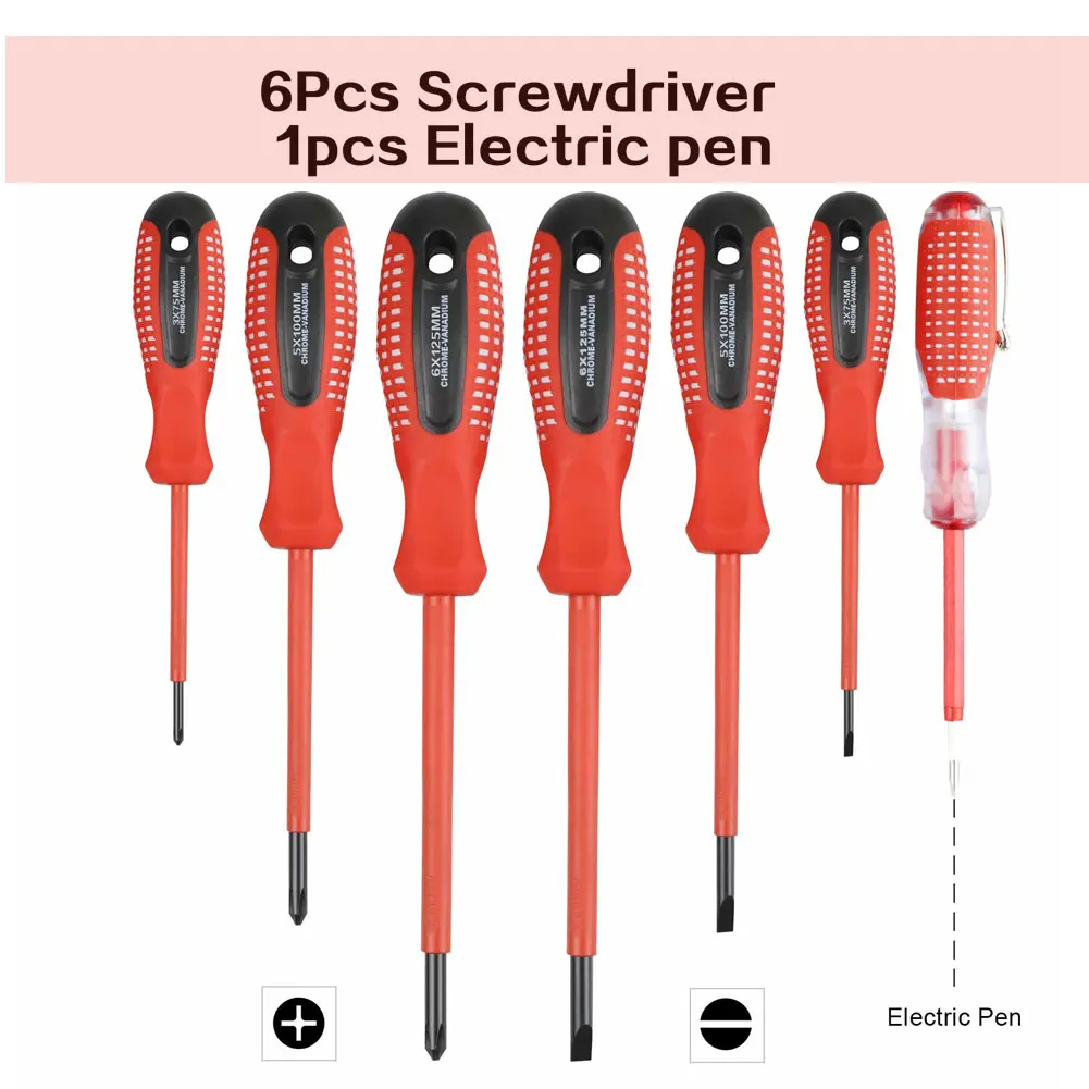 

7PCS Insulated Screwdriver Set Magnetic Screw Driver Phillips Slotted Handle Voltage 1000V Electrician Repair Hand Tools