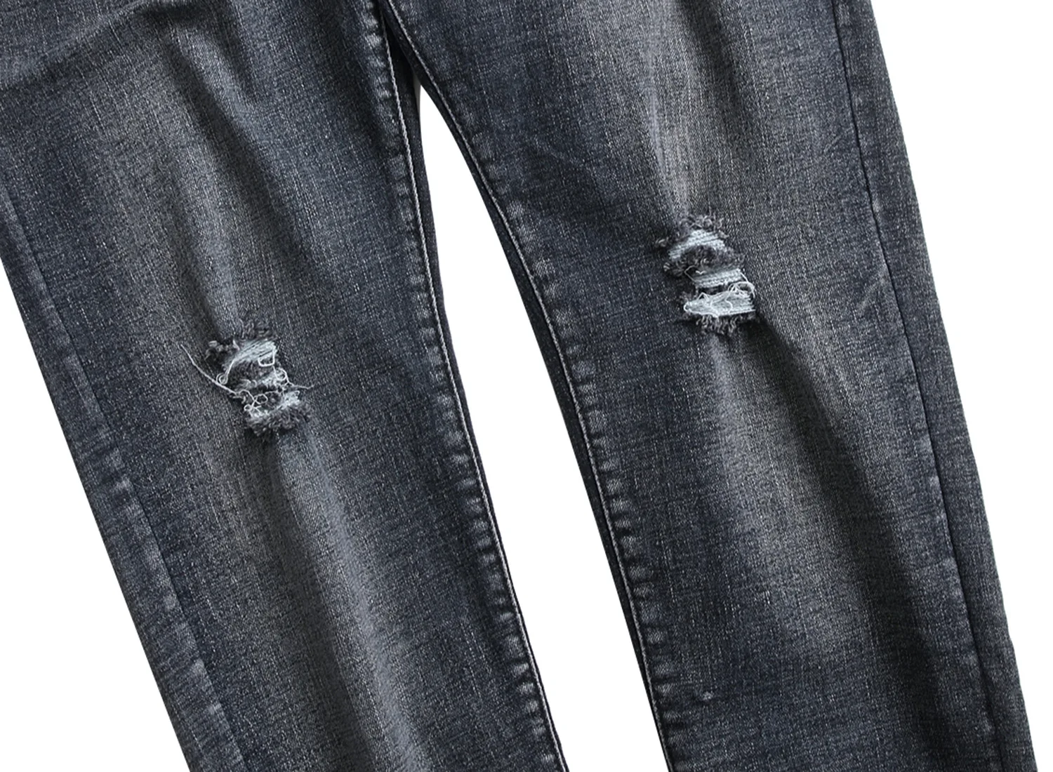 

2021 Autumn and Winter Men's Ripped Stretch Jeans Gray Black Straight Slim Jeans