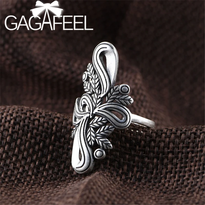 

GAGAFEEL Vintage Bowknot Ring For Women Fashion Full Silver Tree Leaf Open Rings Thai Silver Adjustable Leaves Ring