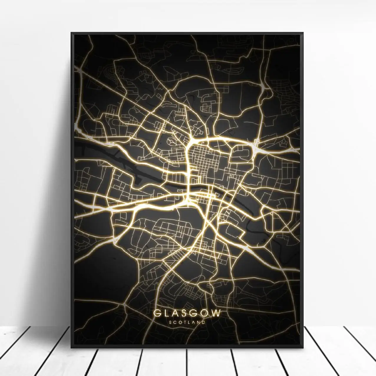 Эдинбург Глазго Шотландия черно золотой холст настенная художественная карта