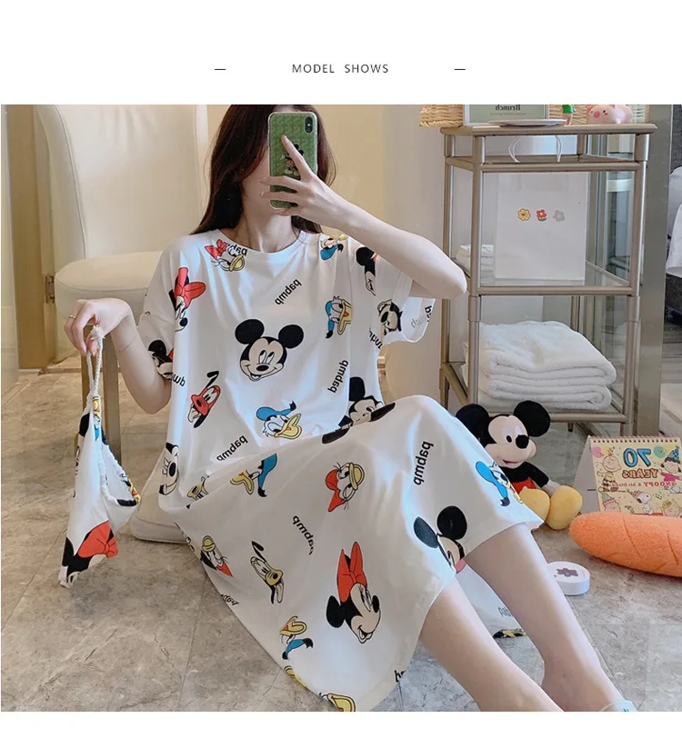 Женская хлопковая ночнушка Disney летняя Пижама платье милая свободная одежда