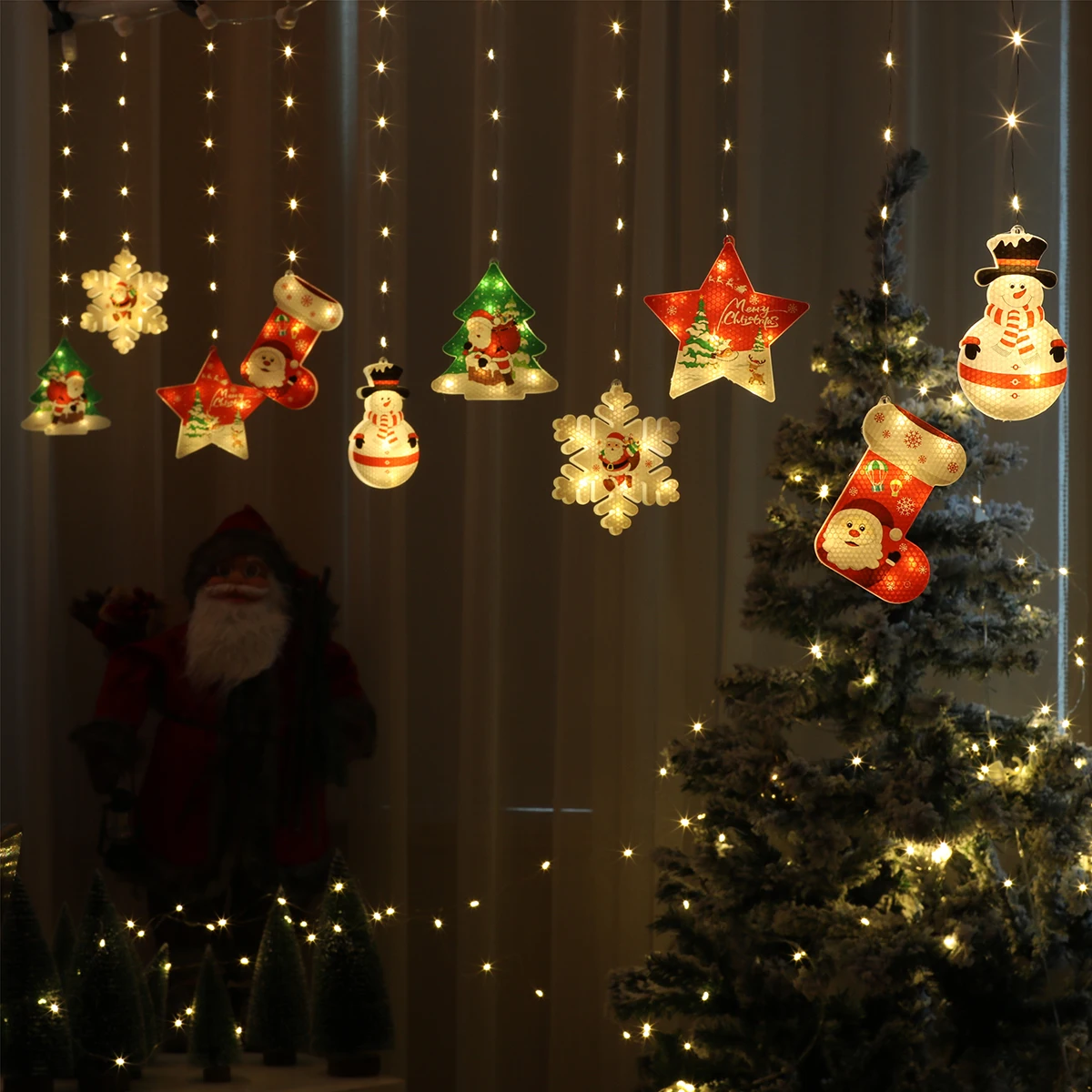Window Decoration Hanging Light 3M LED Curtain Lights Christmas String USB/Battery Store Restaurant Decor Xmas Lamp | Лампы и