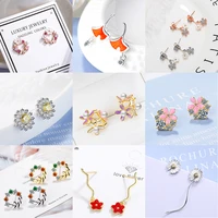 2021 new trend flower earrings for women inlaid zircon sweet personality korean flower jewelry female leaves earrings for girls