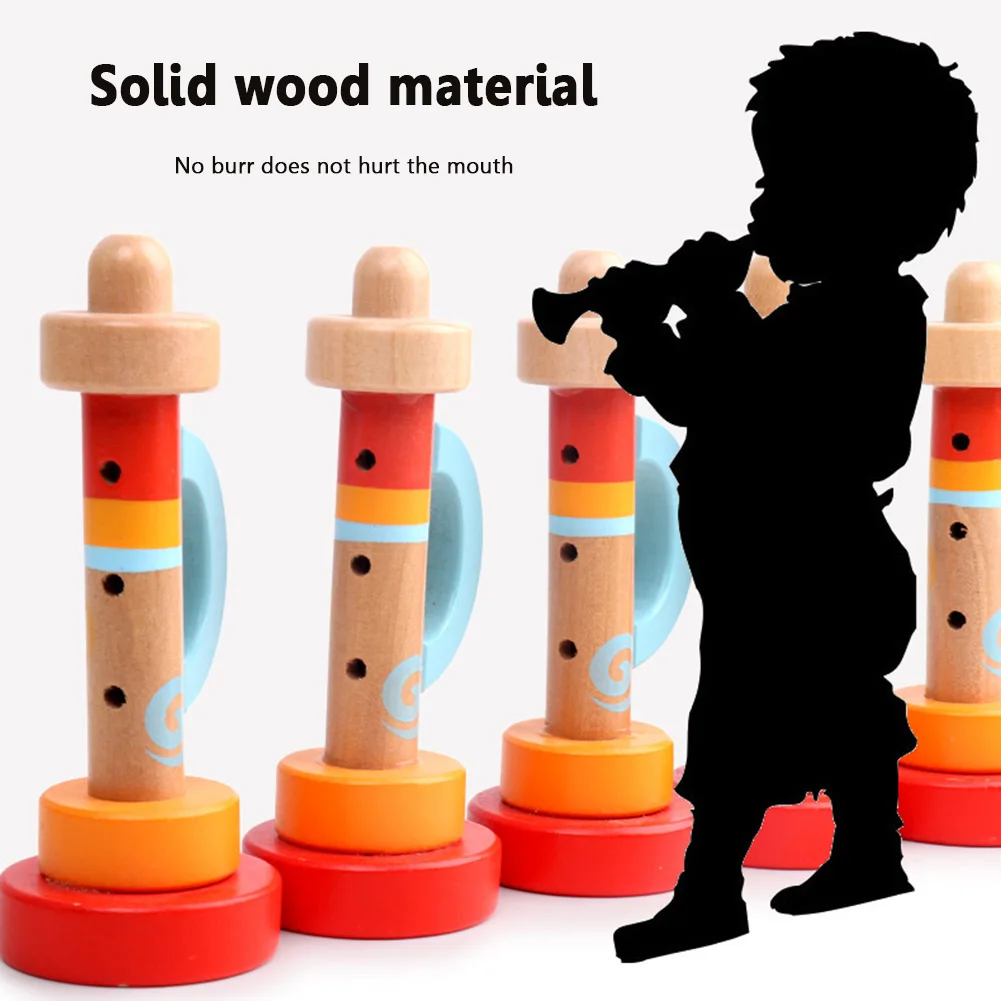 Wooden Musical Trumpet Toy Kit Toys Baby Wooden Vertical Whistle Trumpet Toys Kids Montessori Portable Instrument