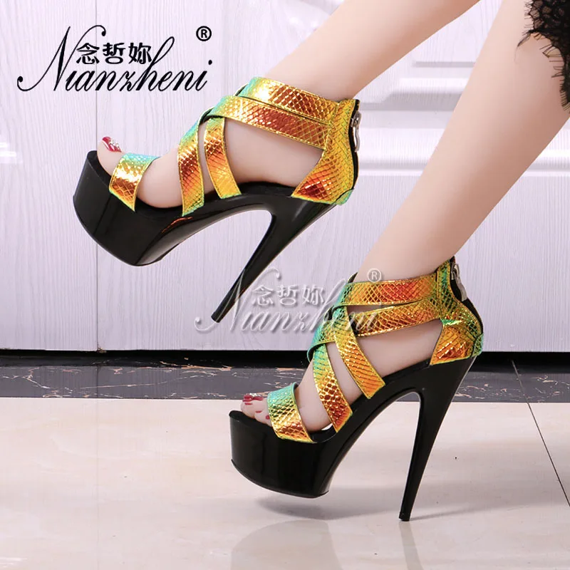 Женские босоножки с открытым носком обувь на очень высоком каблуке 15 см для