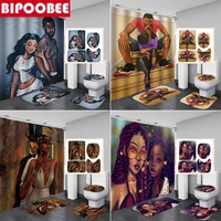 african strong man sexy girl shower curtain sets afro lover non slip rugs toilet lid cover and bath mat bathroom curtains set