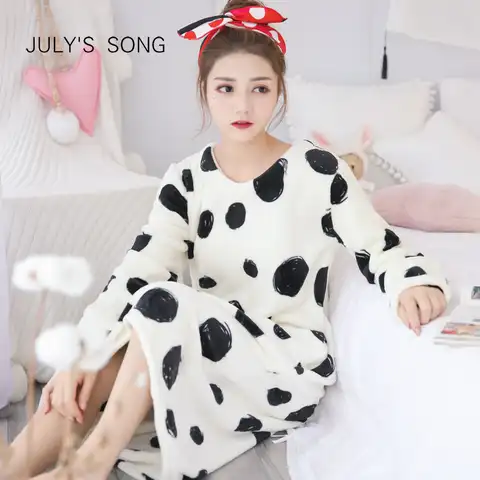 Женская фланелевая ночная рубашка JULY'S SONG с мультяшным рисунком, милый халат с животными, женское плотное теплое платье, женская одежда для с...
