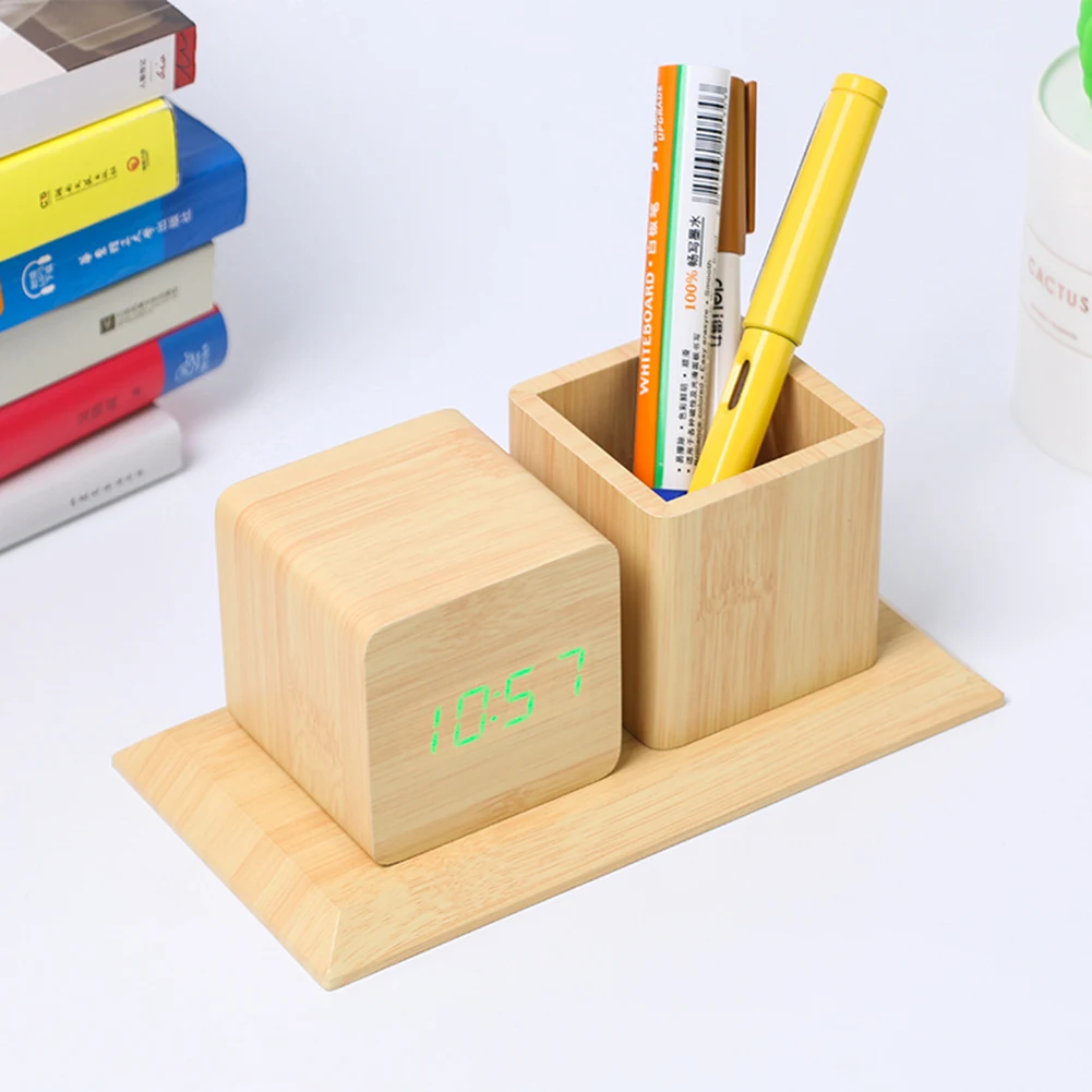

multifunctional LED Wooden Alarm Clock Watch Table Voice Control Digital Despertador Electronic Desktop USB/AAA Powered Clocks