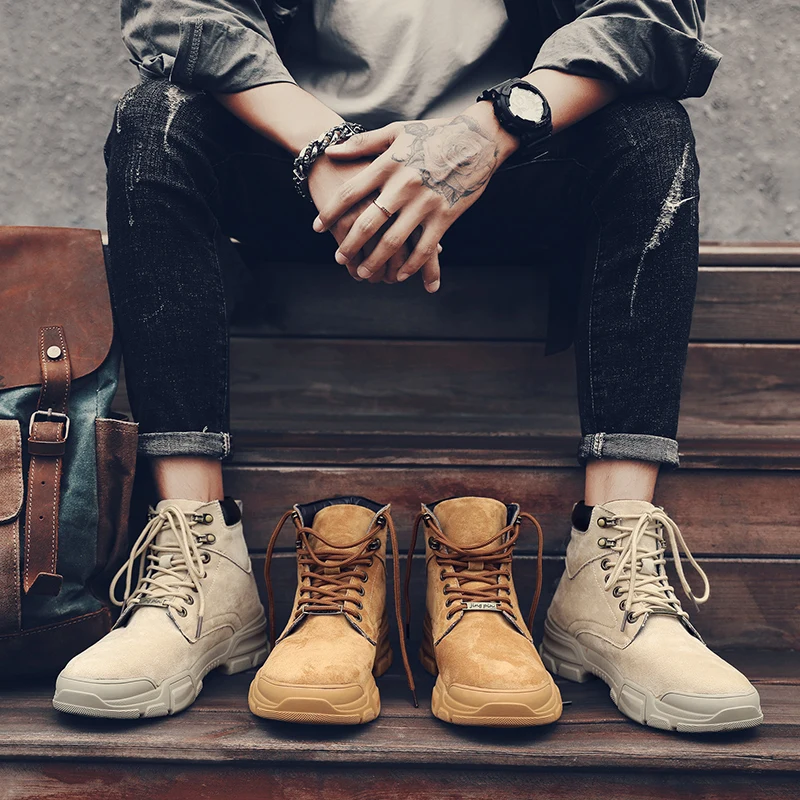 

Fashion Men Suede Shoes Casual Leather Boots Male Autumn Winter Ankle Boots Man Lace-Up Basic Boots Warm Outdoor Shoes Men Boots