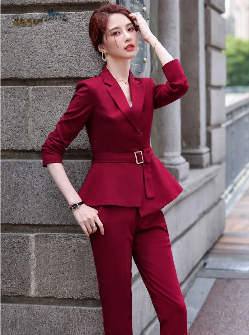Элегантная красная официальная форма дизайнерские брючные костюмы со штанами и