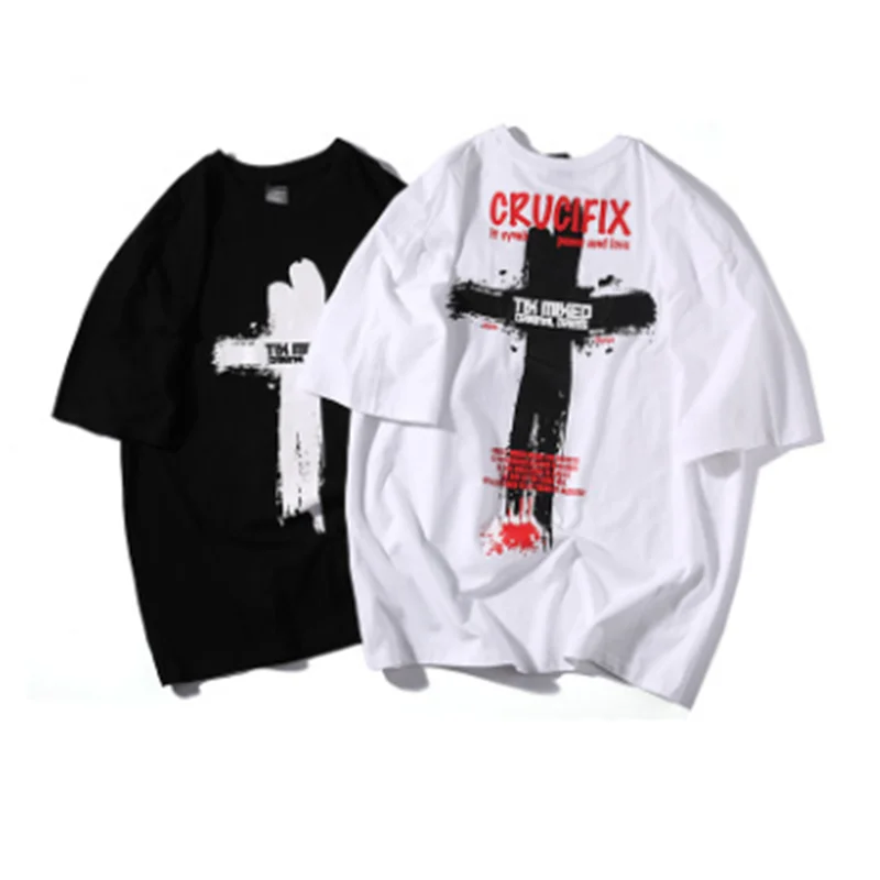 

2020 New Design Male's Cross Printing Black Tops Men's Casual T-Shirts