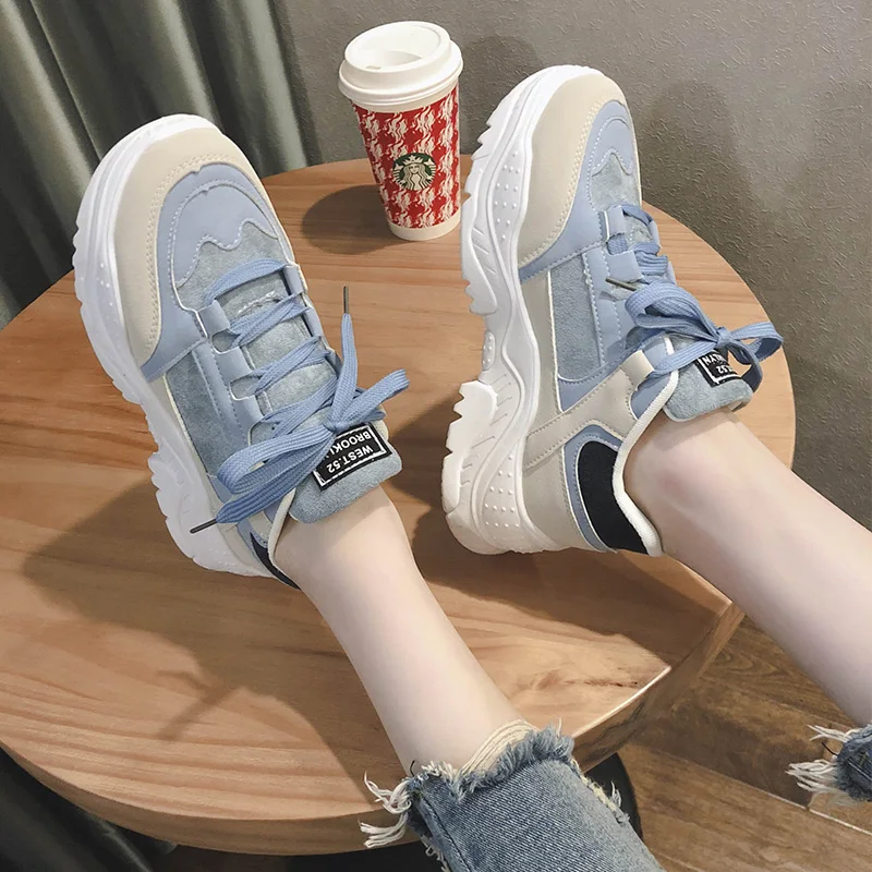 Высокие кроссовки женская обувь для студентов весна 2019 новые на толстой подошве