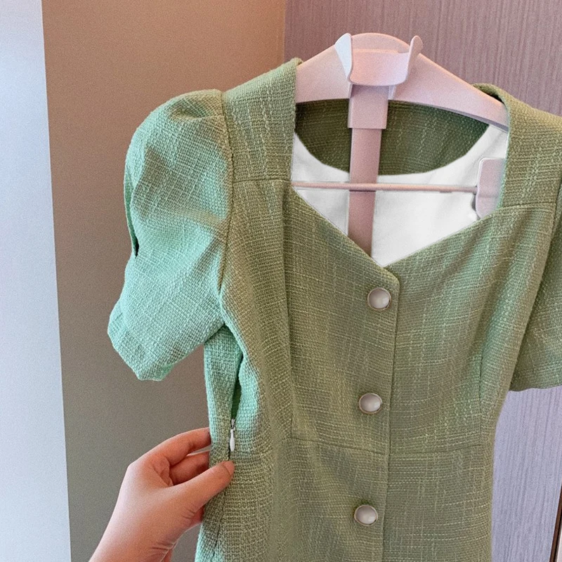 

GreenTweed Dress Elegant Holiday Autumn and Winter Women's Dress Classic One-Piece Ladies Dress vestidos