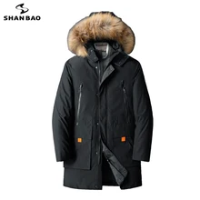 SHAN BAO 2021แบรนด์ฤดูหนาวหนาหนายาวเสื้อแจ็คเก็ตสไตล์คลาสสิกชายหนุ่ม Plus ขนาดหลวม Hood คุณภาพสูง parkas L-8XL